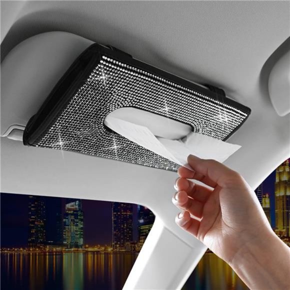 Bling Car Sun Visor Tissue Box Holder,Crystal Sparkling Napkin Holder,PU Leather - Picture 3 of 6